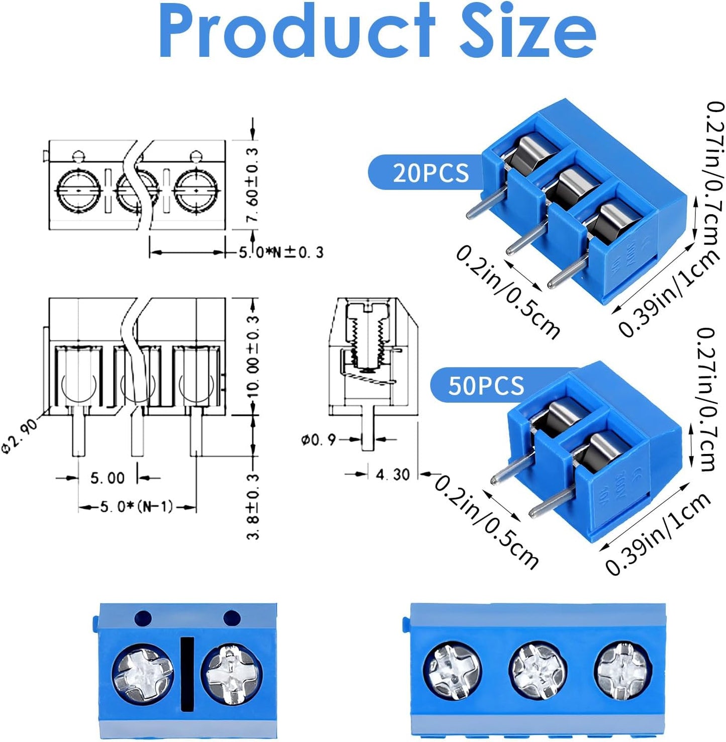 Bloque Terminales PCB 0.197pulg 70 Pzas Azules