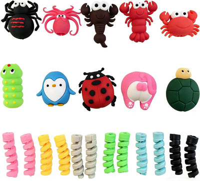 Set 22 protectores cables animales 3D para carga y computadora