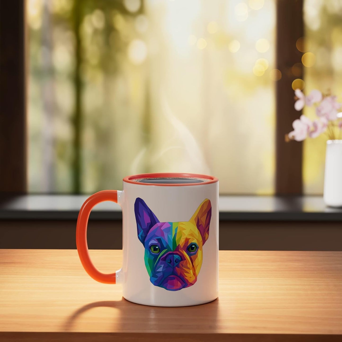 Taza Cerámica Arte Pop Perro Dueño Naranja Blanco