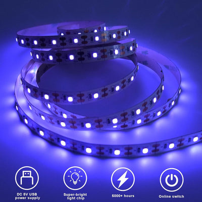 Tira luz UV 6.6pulg 120 LED negras USB para TV Halloween