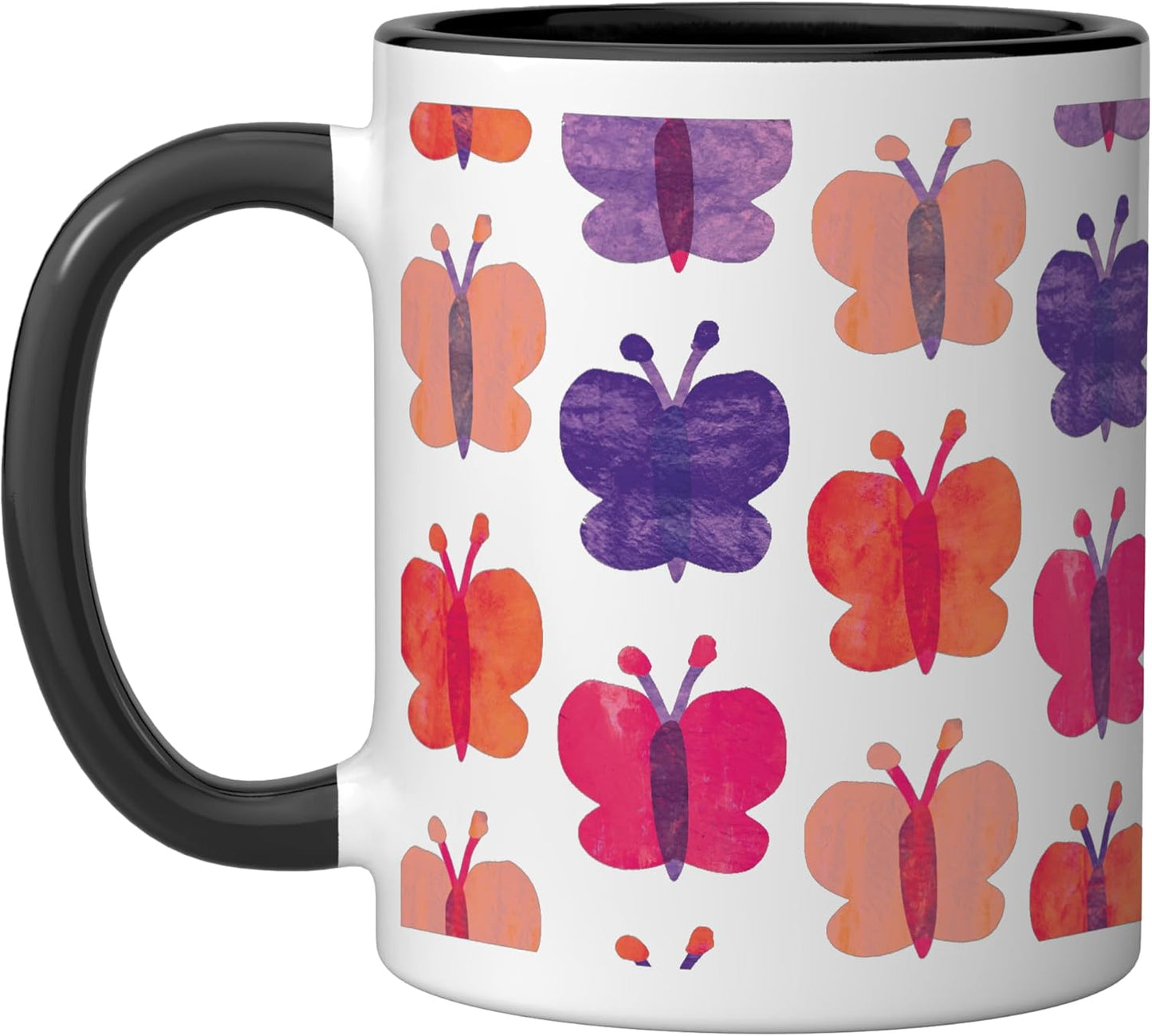 Taza Cerámica Mariposas Edición Rosa Negro/Blanco