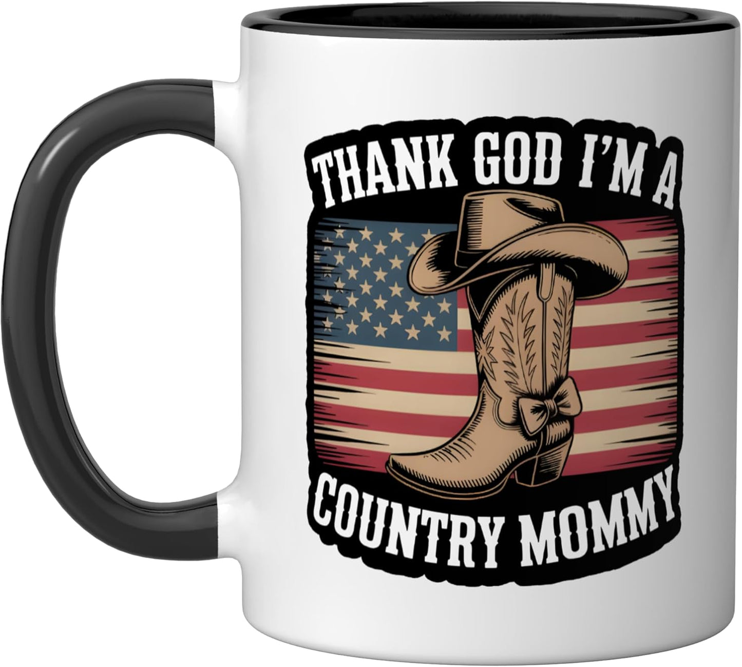 Taza cerámica bandera USA vaquero western madre del campo negro/blanco