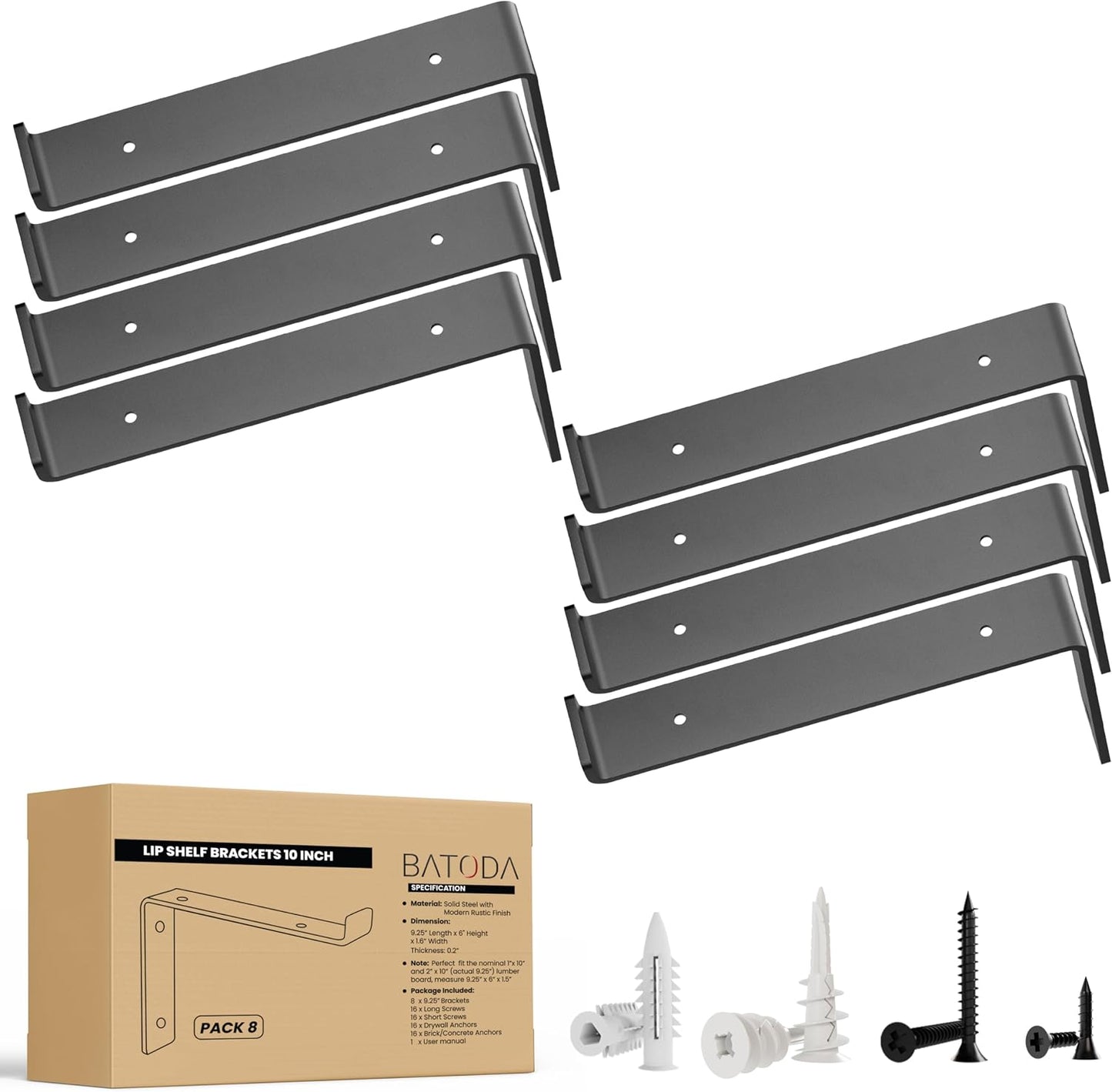 8 Soportes Z Negro 10pulg para Estantes Resistentes