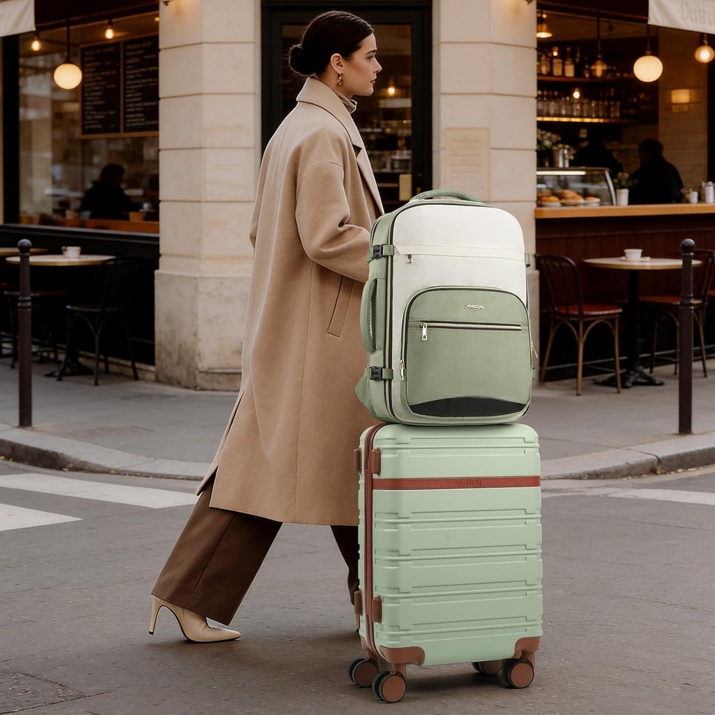 Set 6 maletas rígida 20pulg TSA para viaje verde