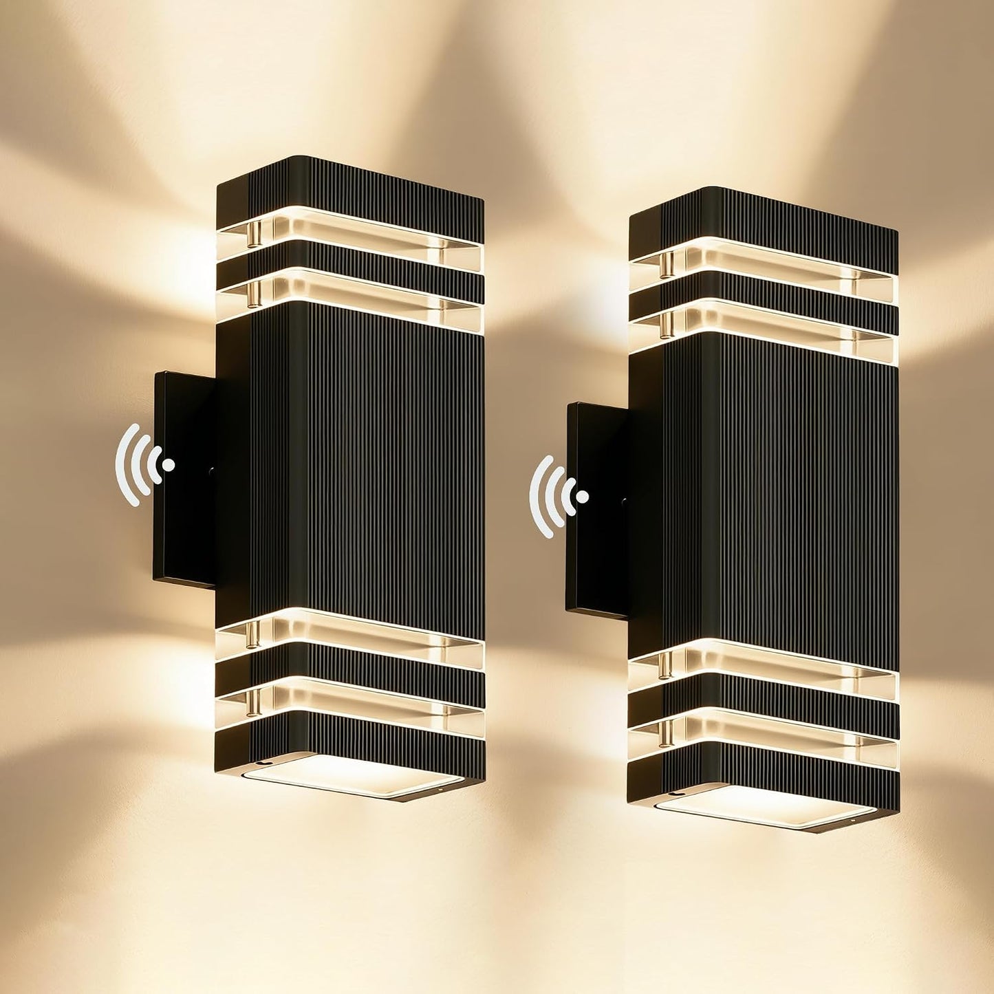 Luces cuadradas aluminio 7W LED 3000K impermeables pared 2 pzas