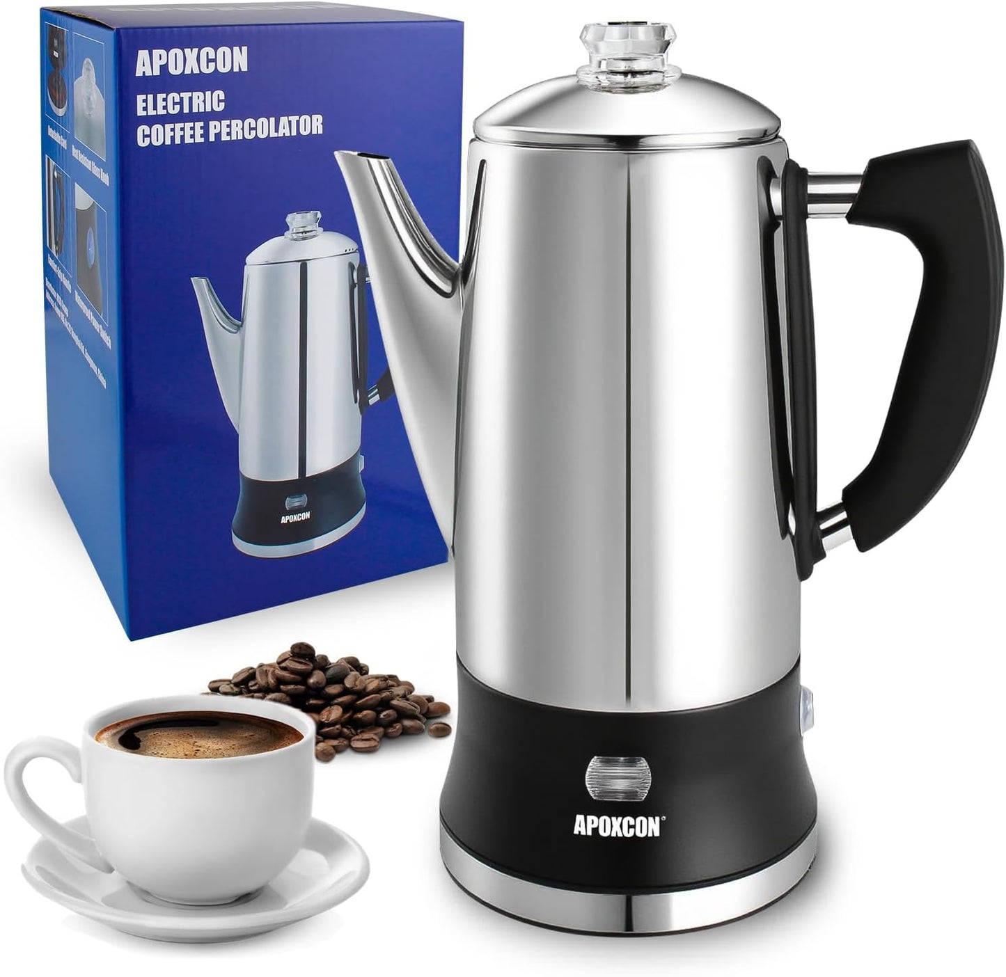 Cafetera eléctrica acero inox perilla vidrio 12 tazas