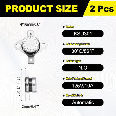 2 Pzas Termostato KSD301 86°F para Microondas