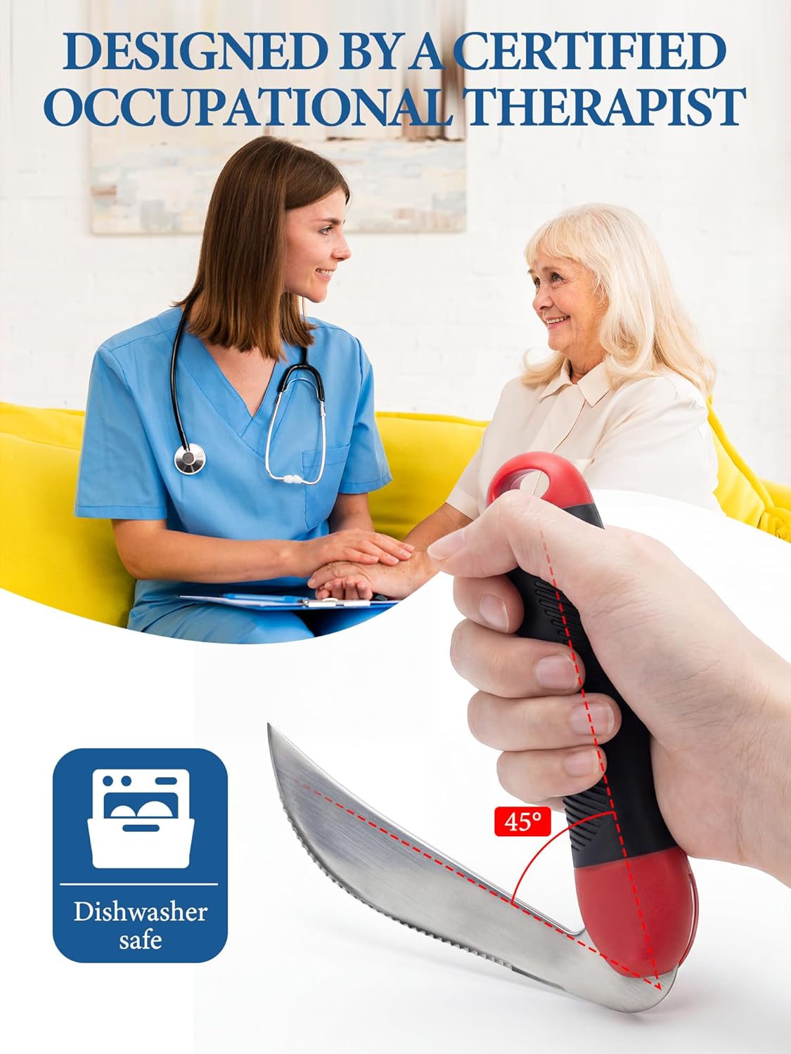 Cuchillo de cocina ergonómico con mango en ángulo para artritis y discapacidad