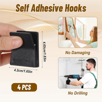 4 Clips Adhesivos Pared Negro para Colgar Tapiz Hogar