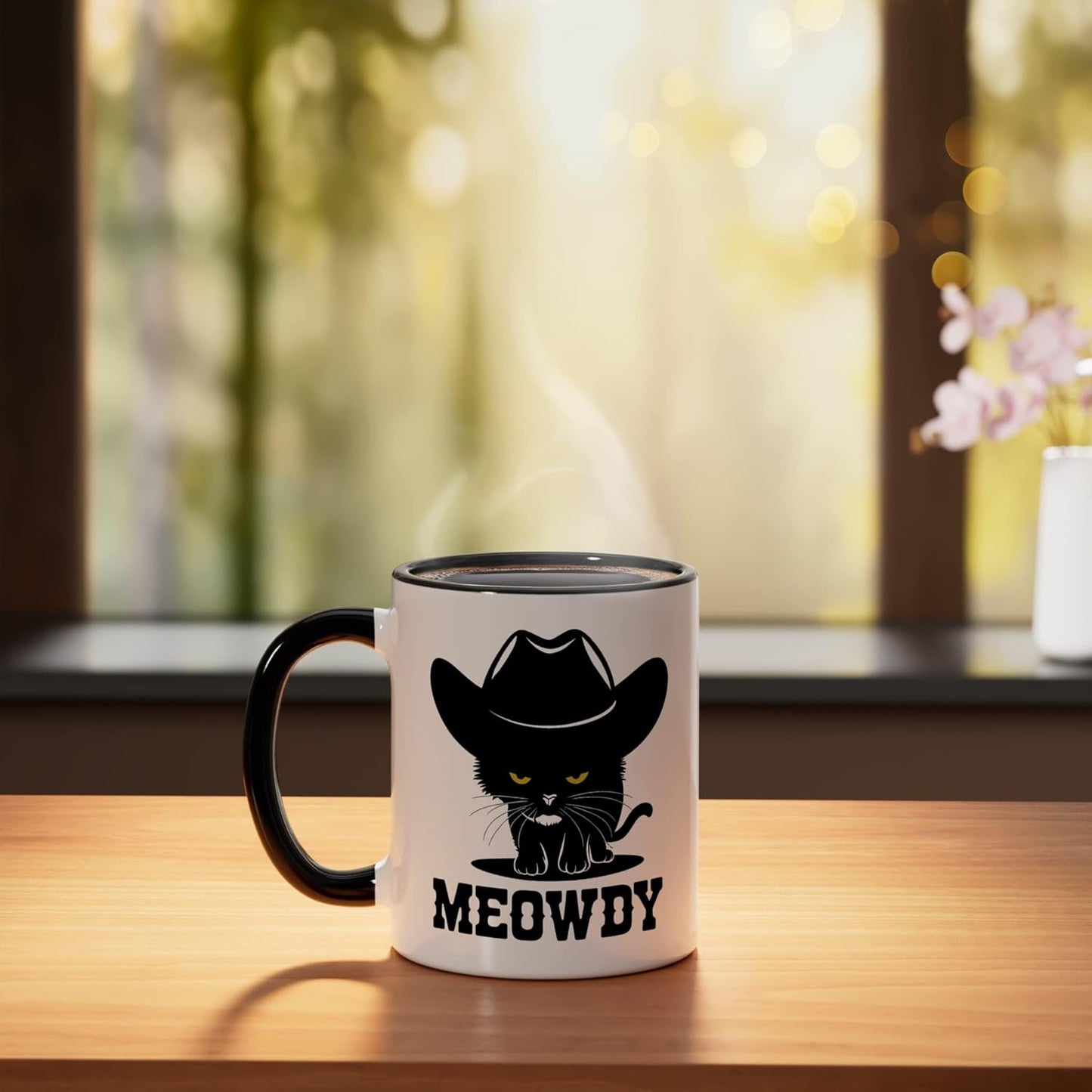 Taza cerámica Meowdy gato vaquero negro/blanco