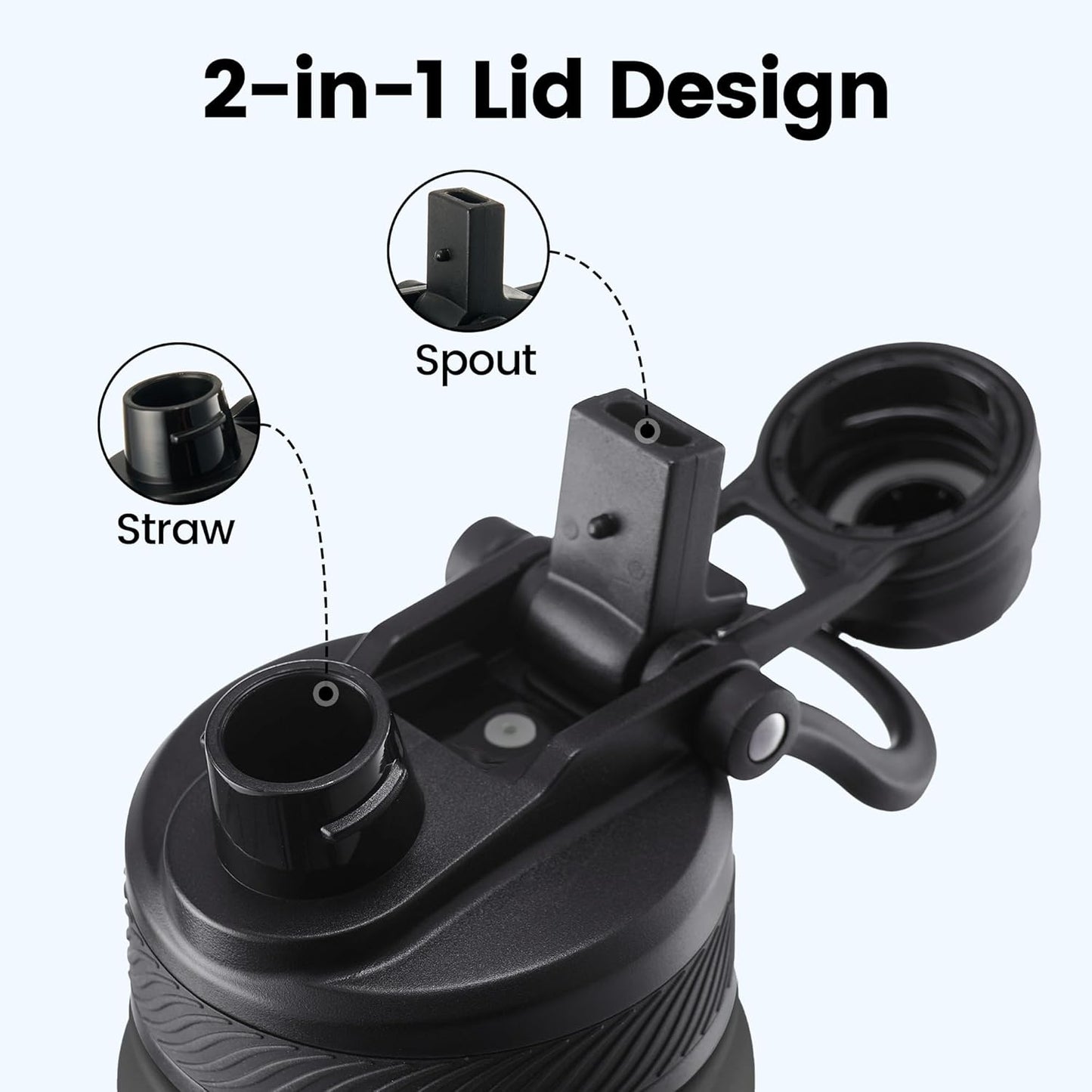 Botella agua aislada acero inox 18oz tapa popote 2en1 negro