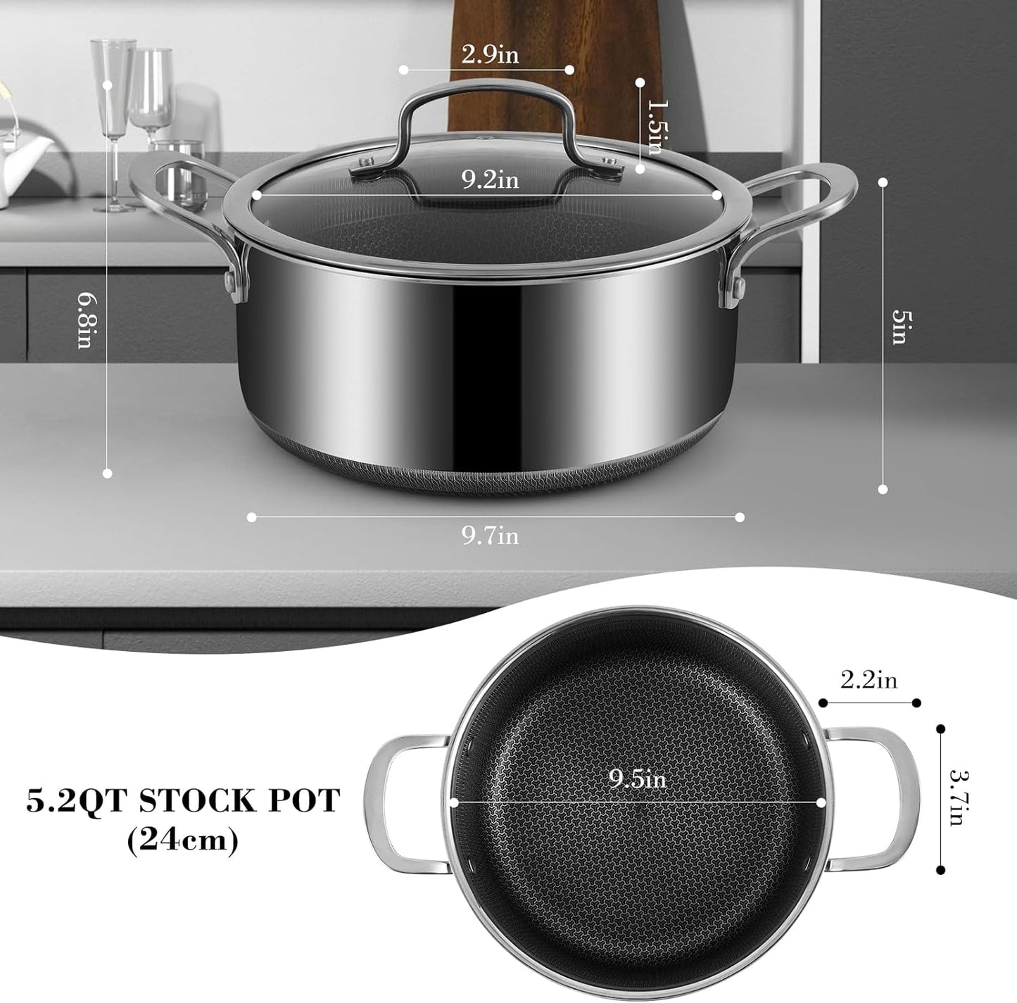 Olla antiadherente 5.2qt vidrio templado asas frescas apta horno