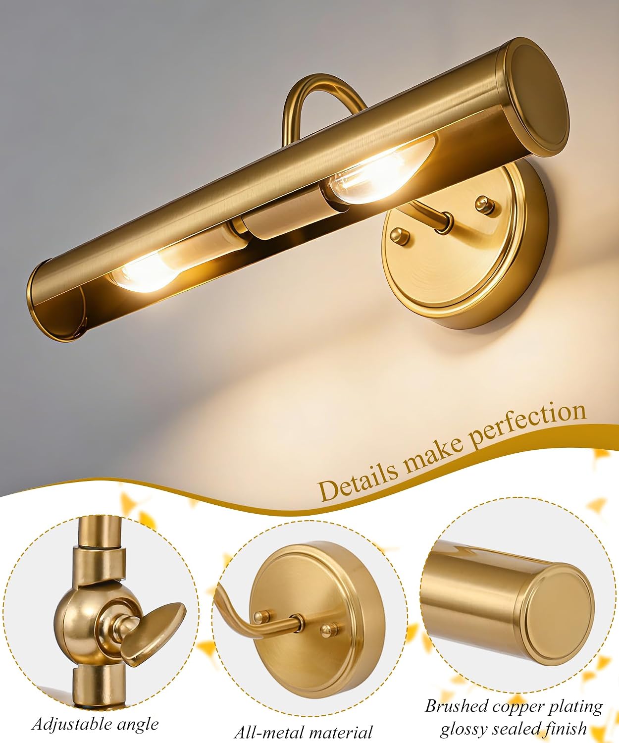 Lámpara de pared vintage bronce E12 15 pulg 2 luces rotatable 330°