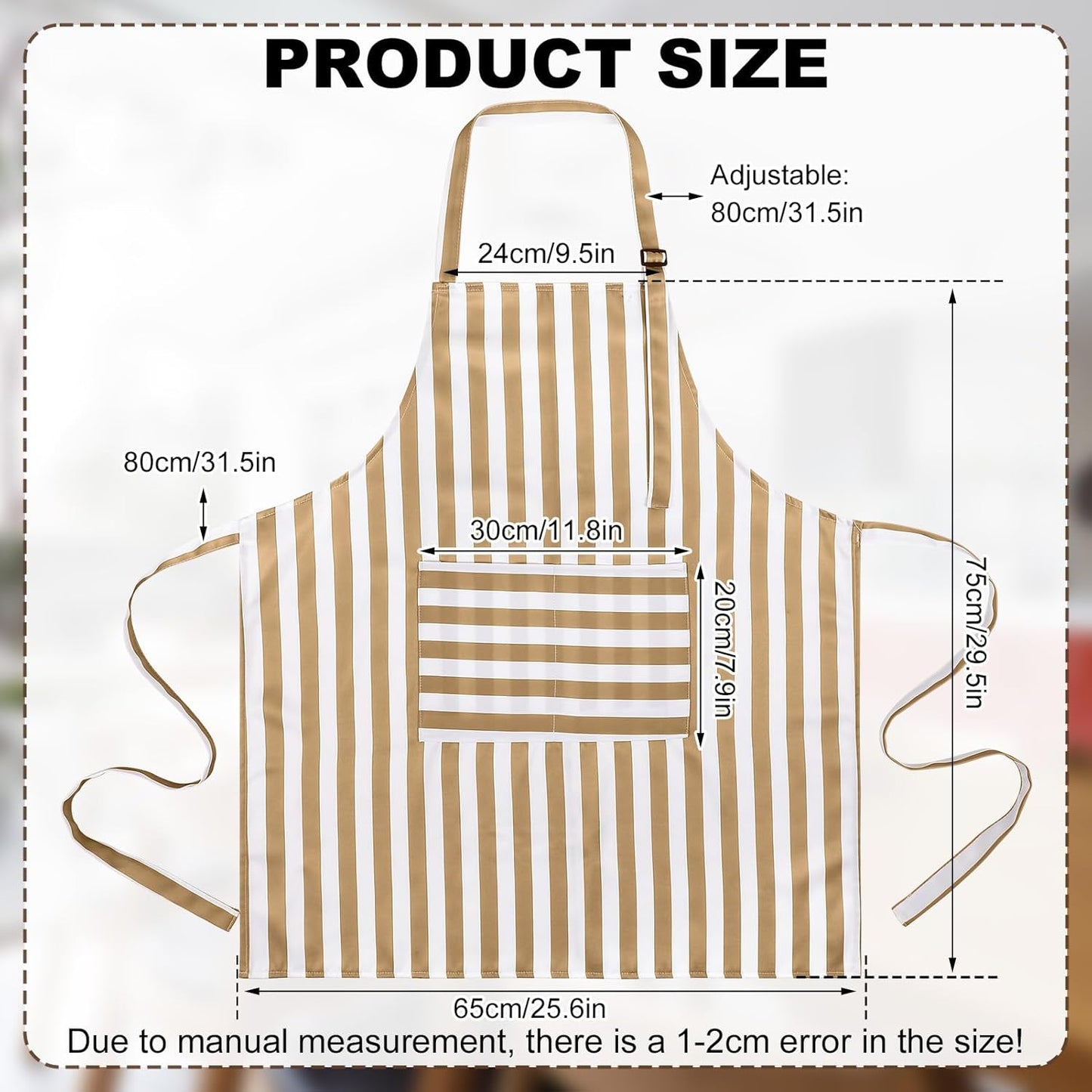 Set 2 Delantal Cocina Ajustable Bolsillos Impermeables Rayas