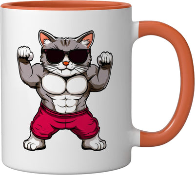 Taza Cerámica para Gatos Color Naranja/Blanco