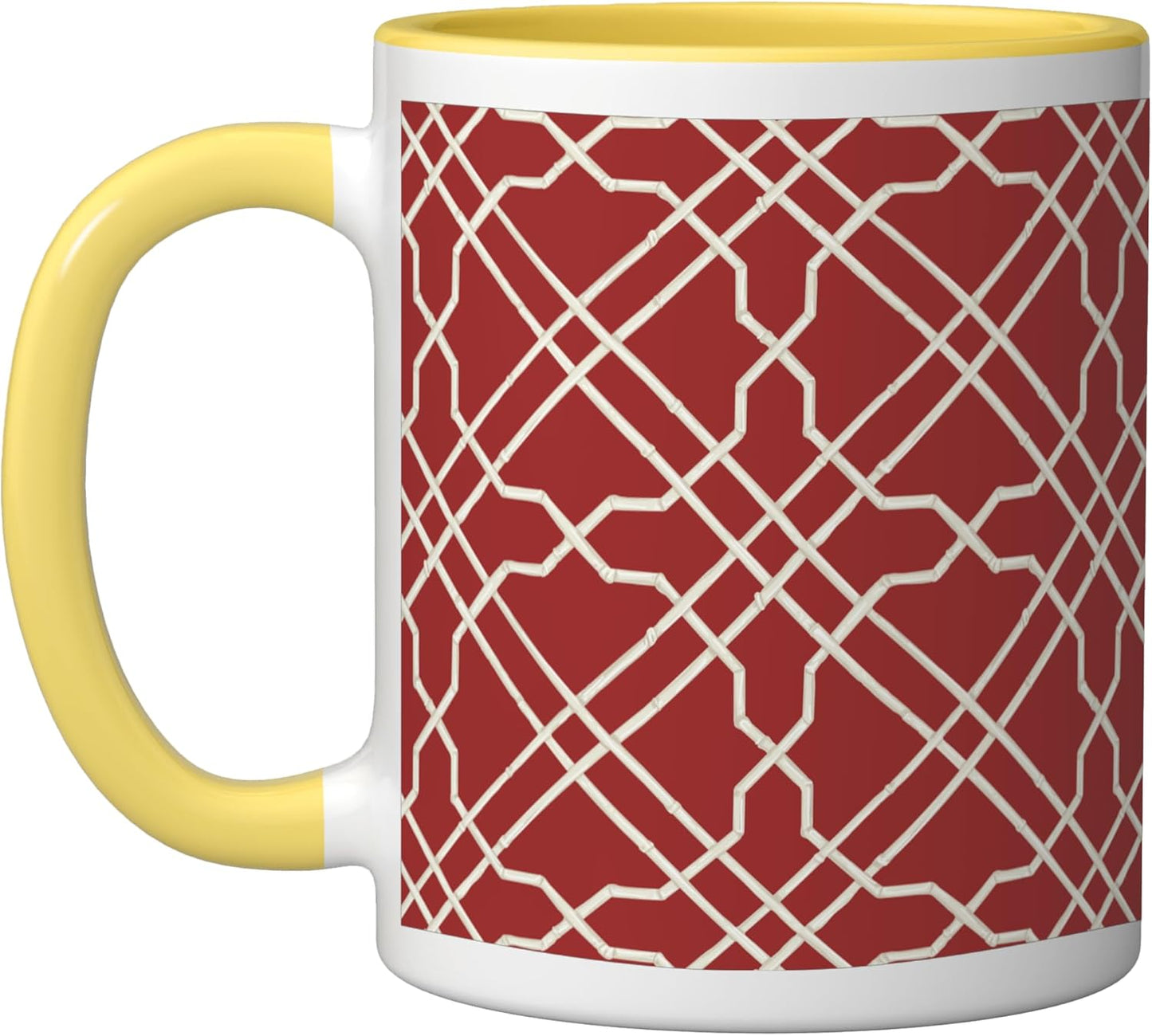 Taza cerámica Maroon Red Trellis Preppy Chinoiserie amarillo/blanco