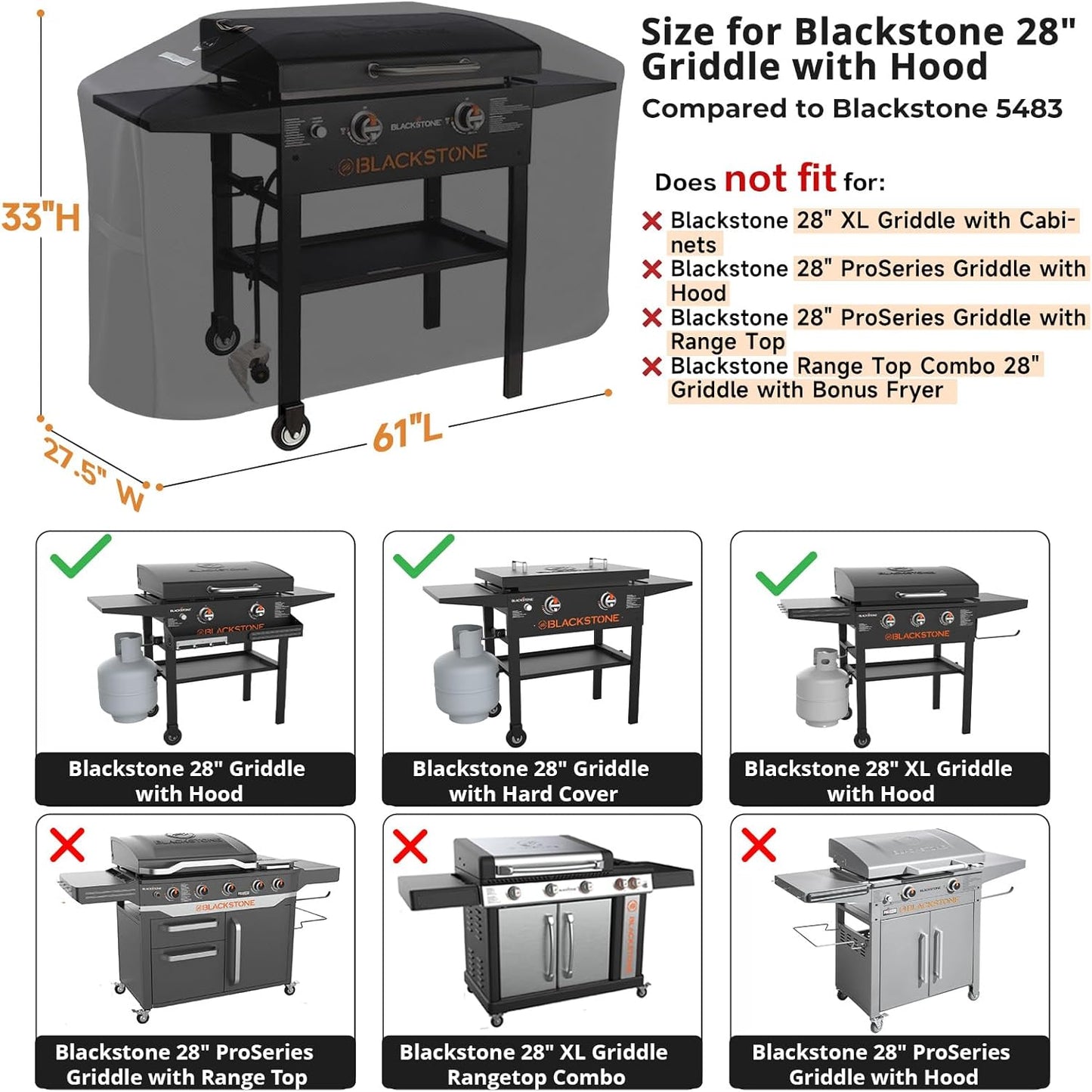 Cubierta parrilla Blackstone 28pulg con capucha 800D resistente