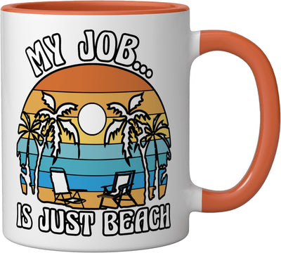 Taza cerámica My Job is Just Beach naranja/blanca