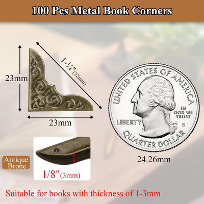 100 Protectores Esquina Metal Bronce para Libros y Albumes