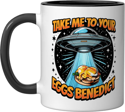 Taza cerámica Take Me to Your Eggs Benedict con diseño de secuestro alienígena negro/blanco