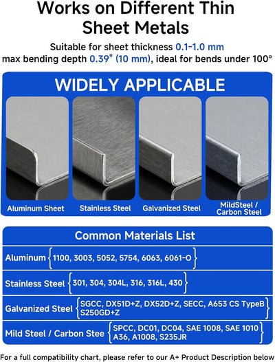 Herramienta doble para doblar bordes metal delgado 100°