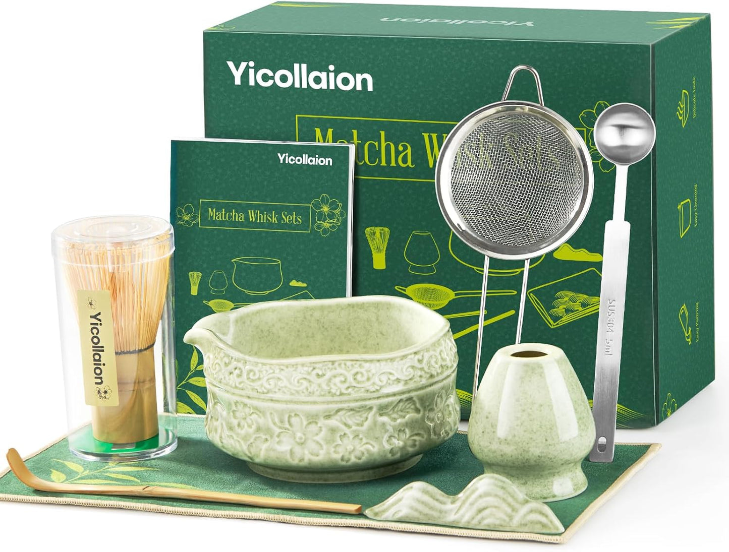 Set 9 Pzas Batidor Matcha Cerámica Bambú Soporte Tamiz