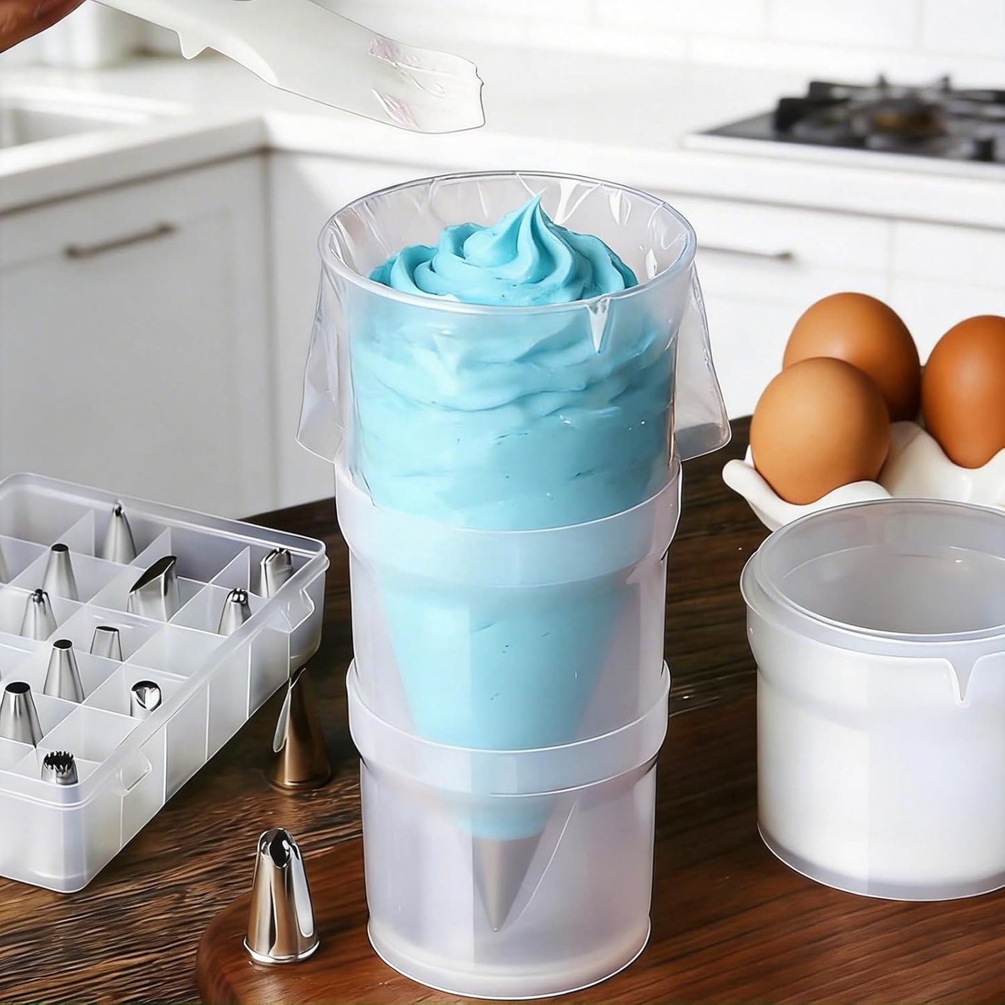 Soporte para bolsas de repostería ajustable sin manos para decorar cupcakes y pasteles