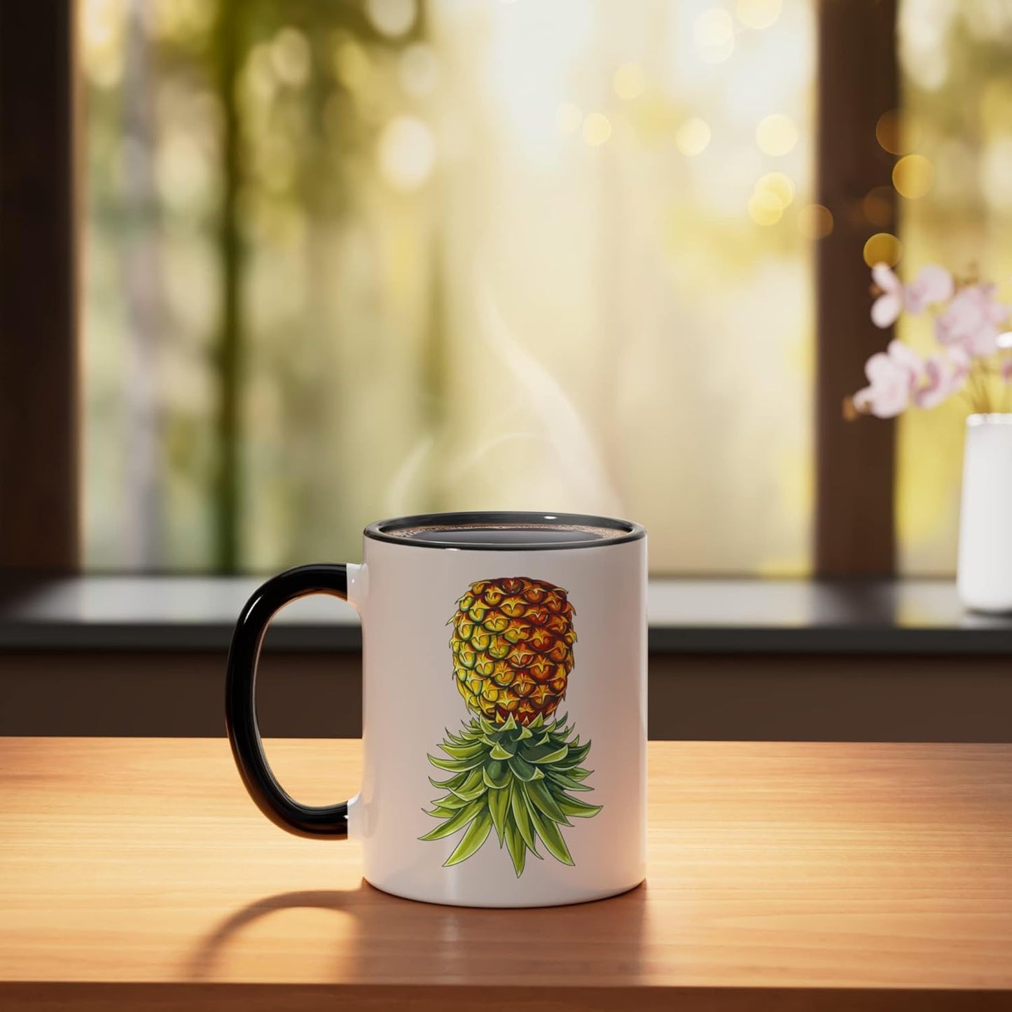 Taza de cerámica invertida con forma de piña negra/blanca
