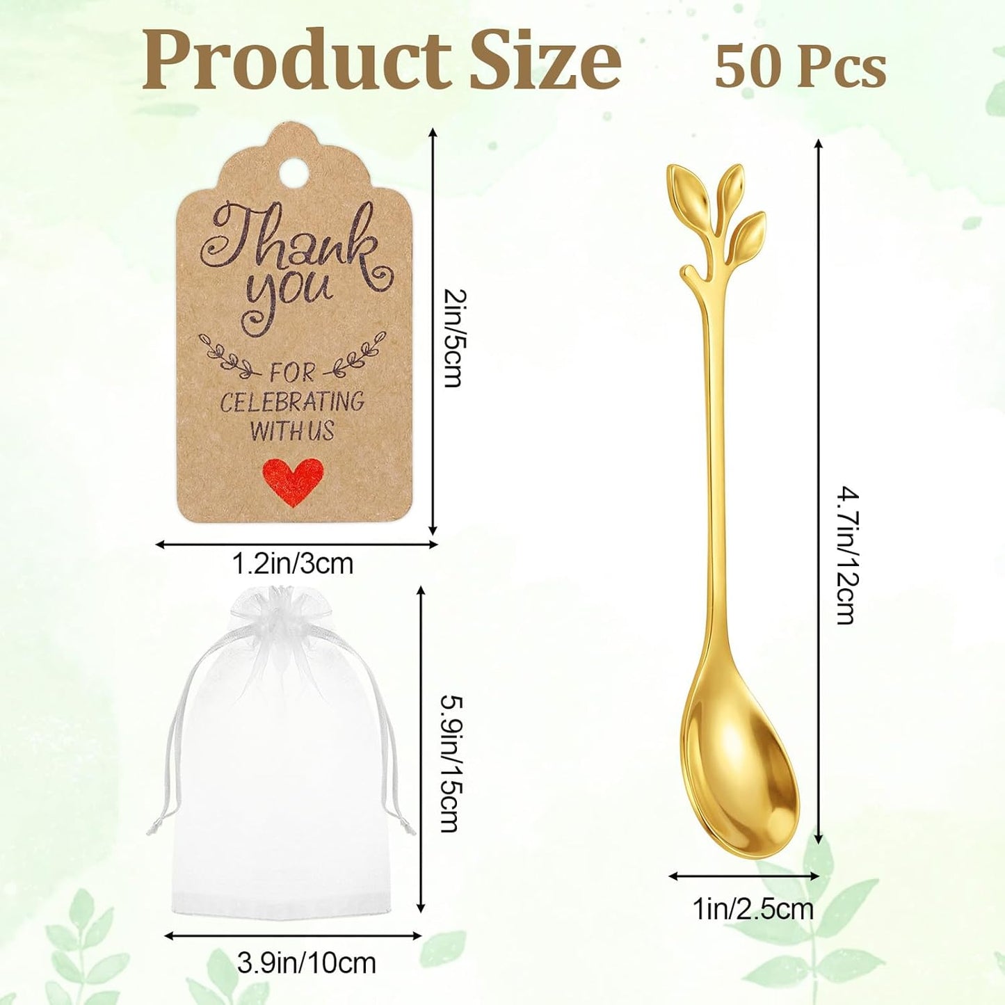 Cucharas de té de acero inoxidable para regalos de boda y fiestas con tarjetas de agradecimiento