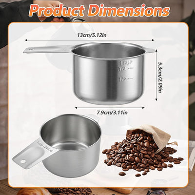 Taza medidora acero inox 8.1oz con cuchara metal cocina