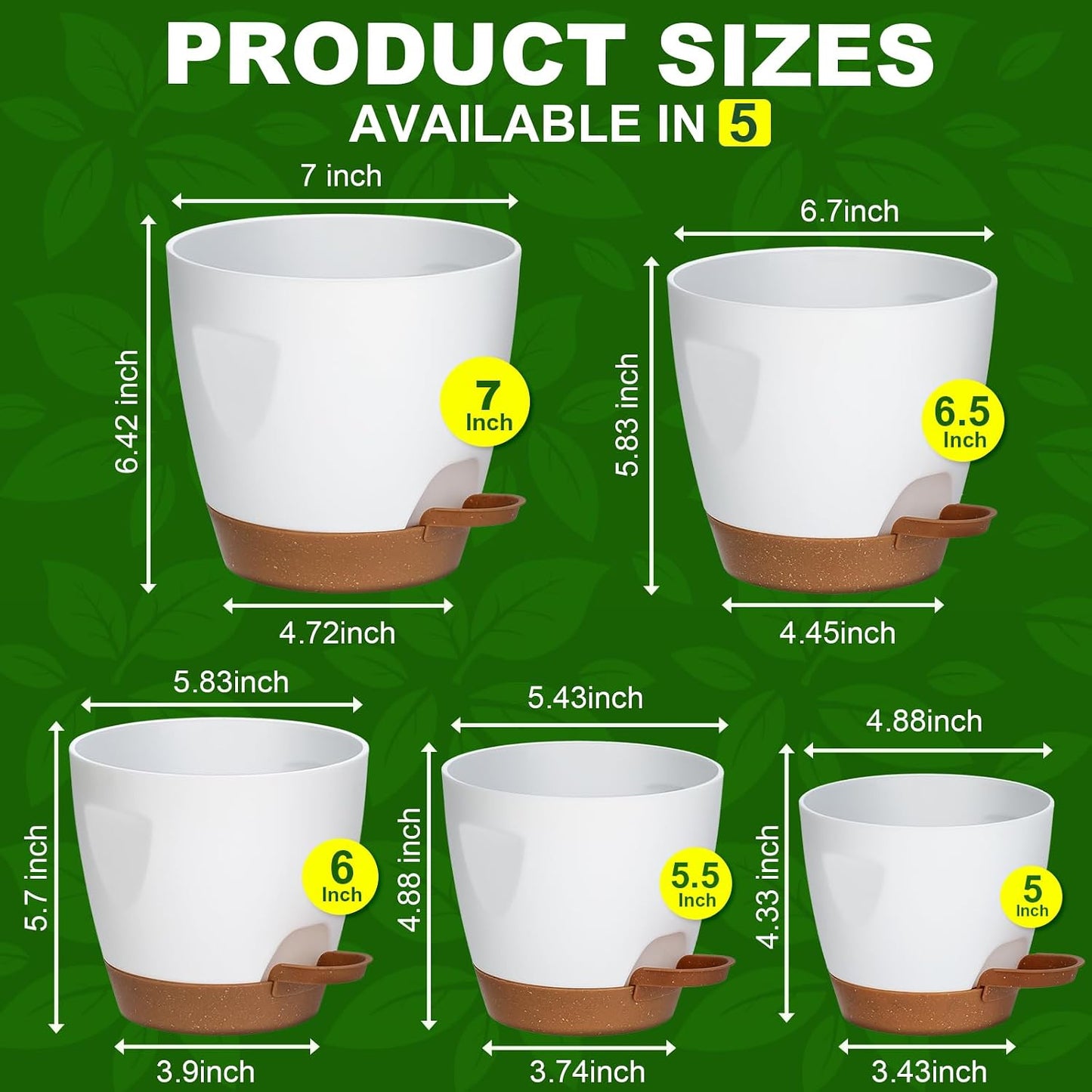 5 Macetas Plástico Drenaje 5.5-7pulg Cuerda Absorbente Blanco
