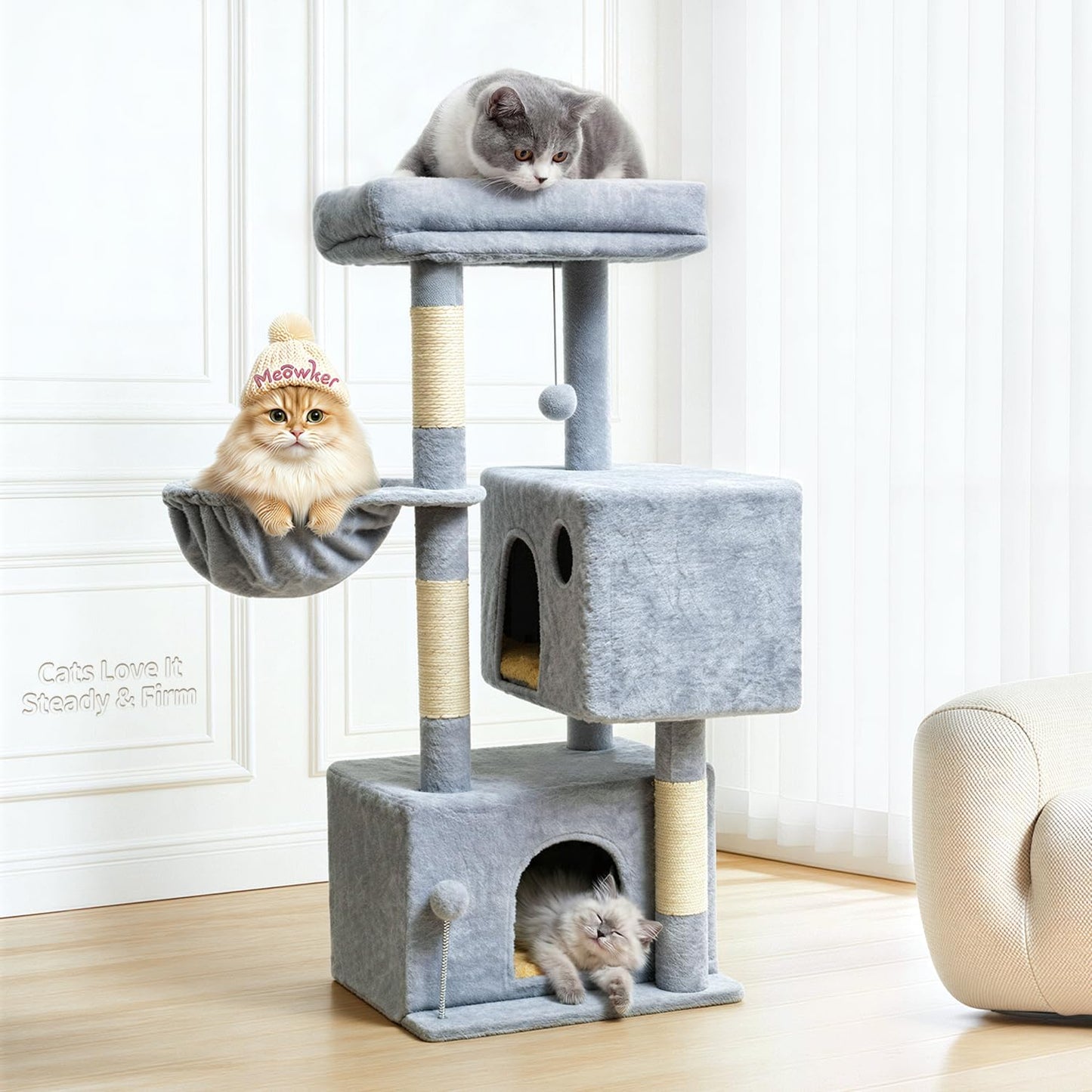 Torre gatos poste rascador 40pulg hamaca plataforma