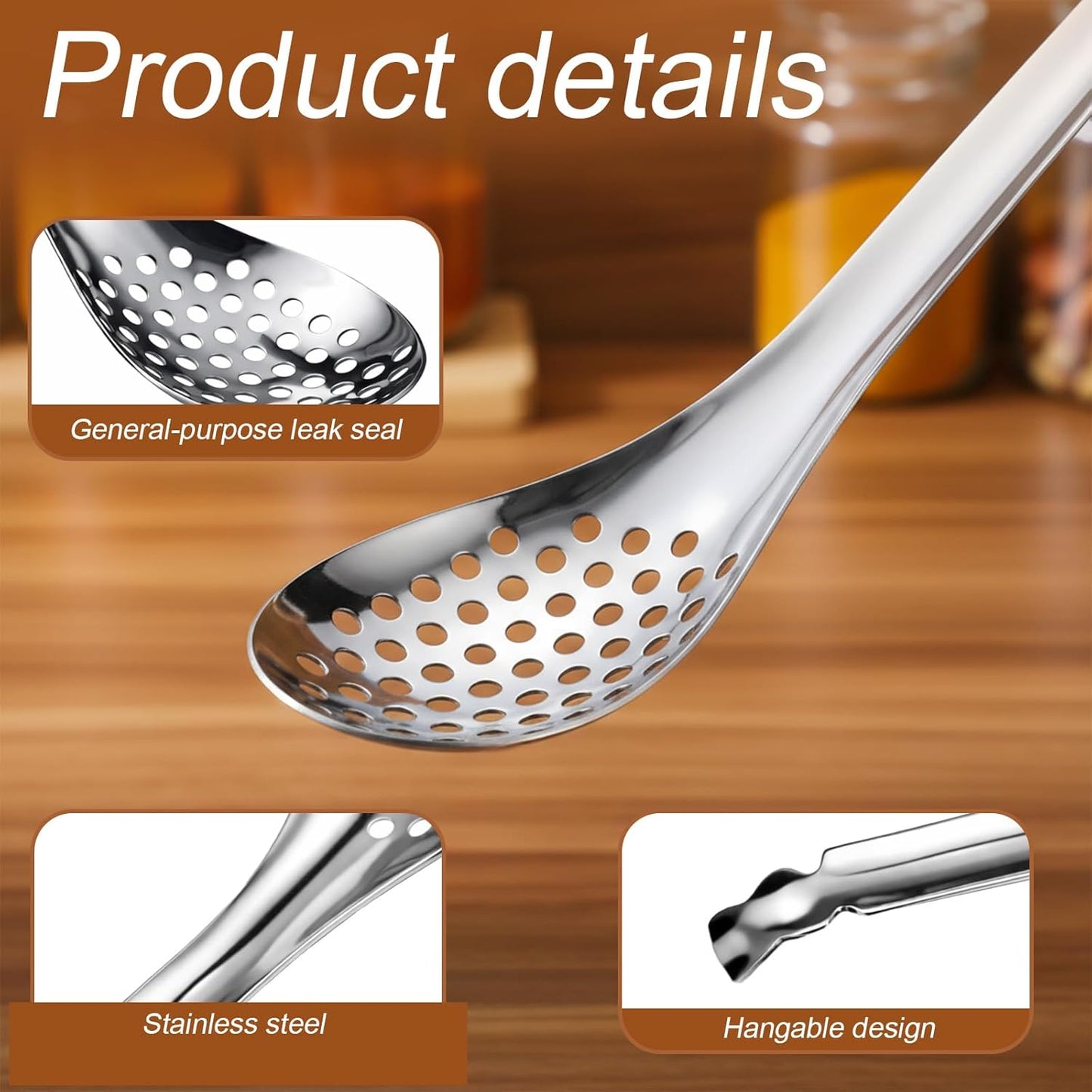 Cuchara acero inox ranurada para caviar y gastronomía molecular