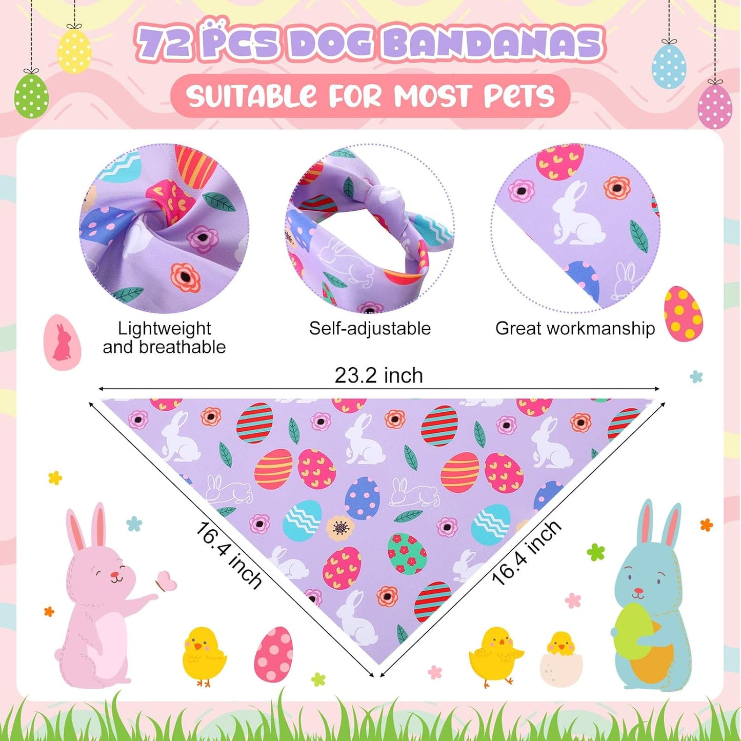 72 Bandanas Pascua para Perros Lavables Triangulares Ajustables
