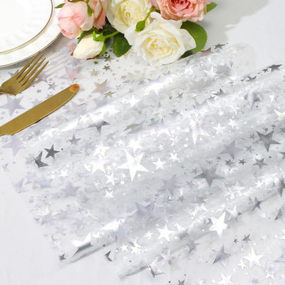 Camino de mesa con purpurina de estrellas plateadas para bodas y fiestas