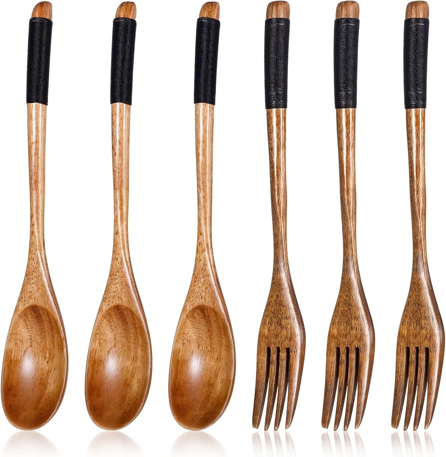 Juego de vajilla de madera 6 piezas cuchara y tenedor para comer