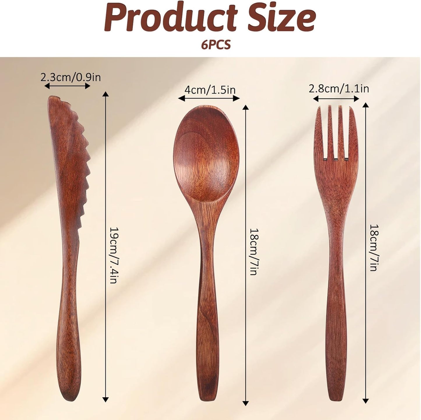 6 Utensilios Madera para Comer Reutilizables