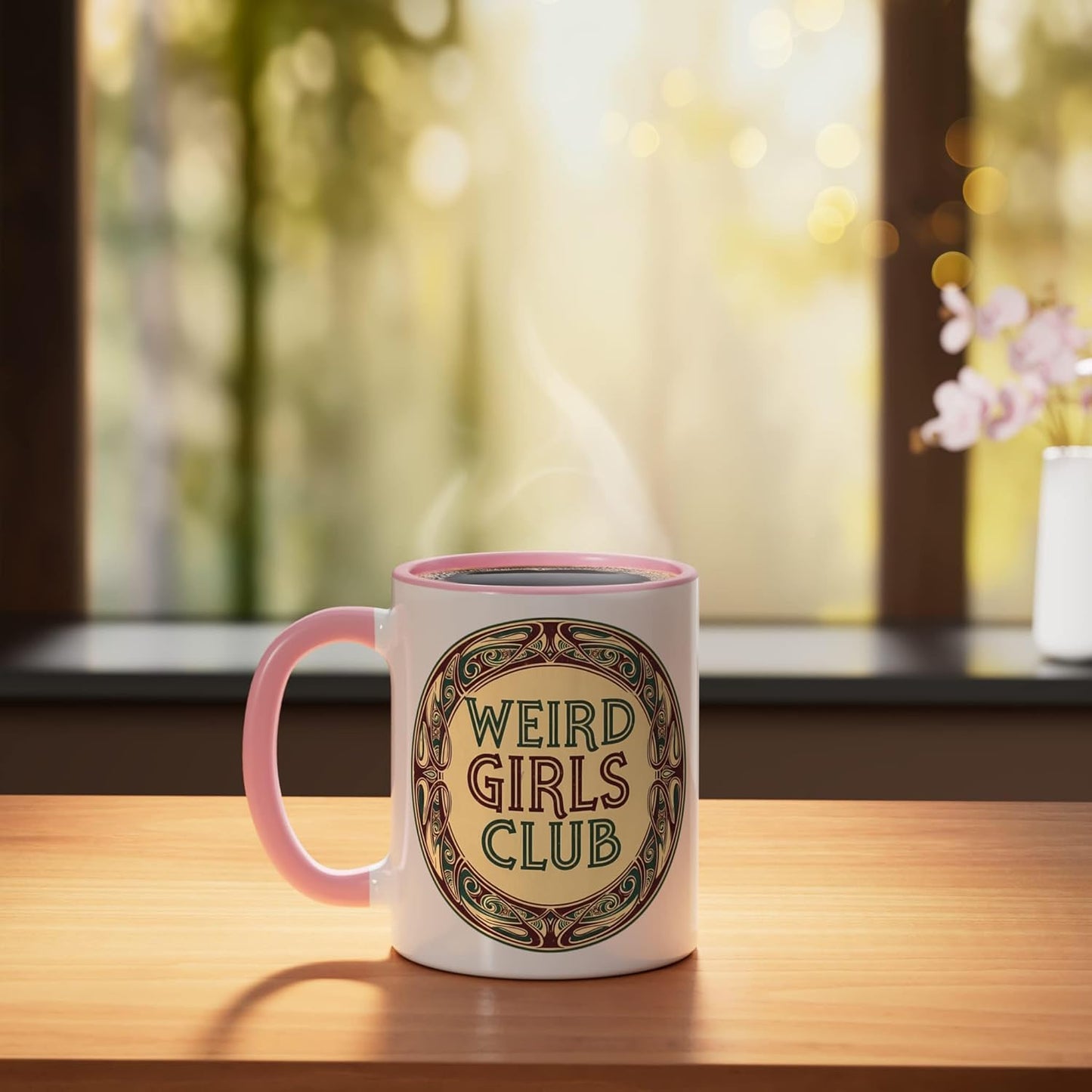 Taza Cerámica con Escudo Vintage para Mujer Rosa/Blanco