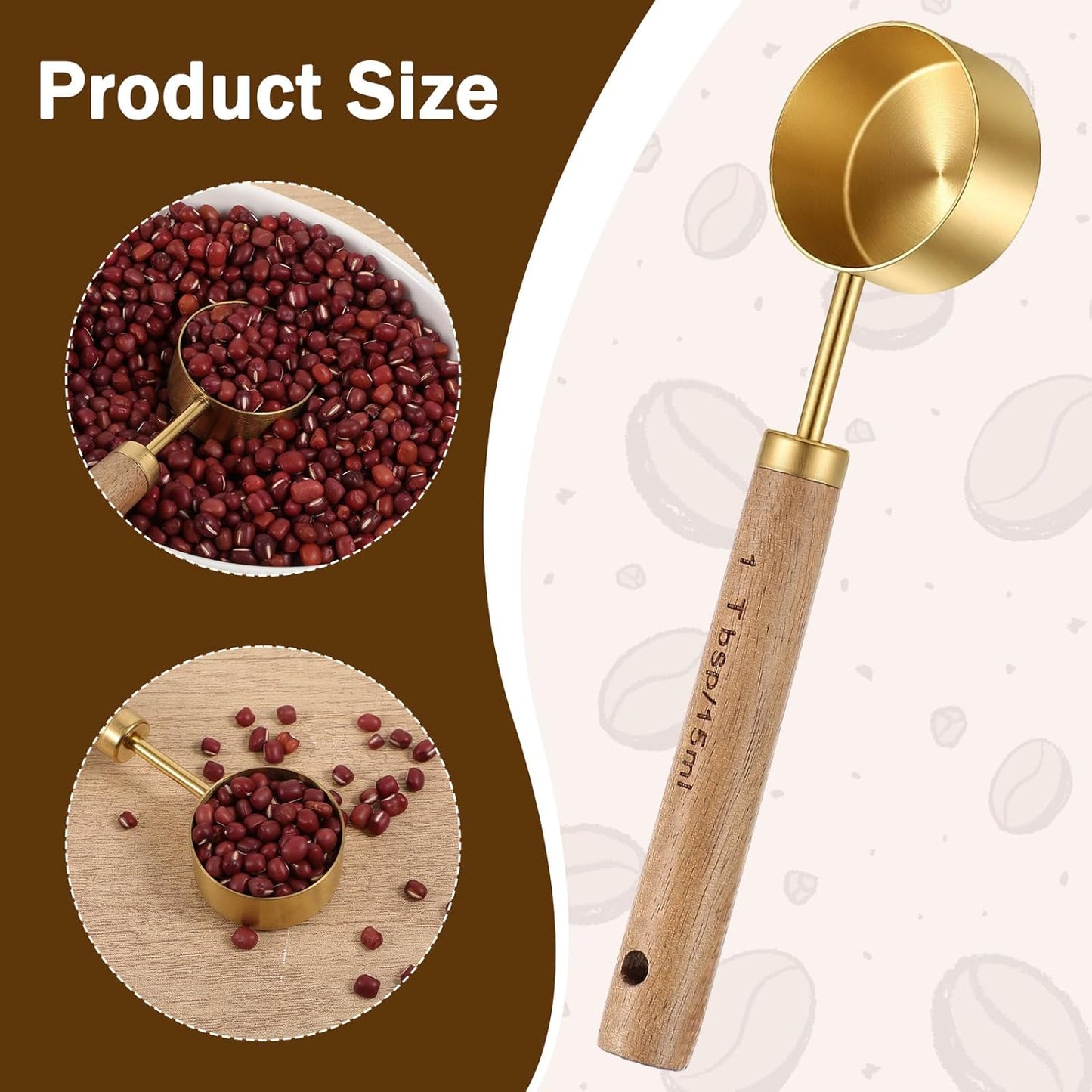 2 Cucharas Café Acero Inox Dorado 1 Cucharadita Madera 6pulg