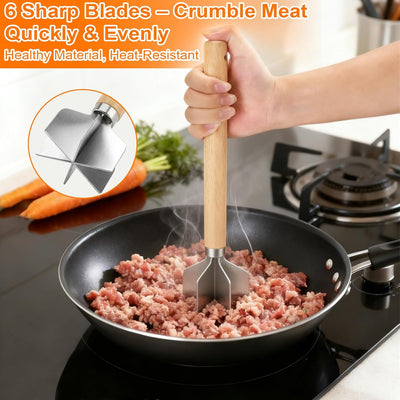 Triturador de carne molida de acero inoxidable con mango de madera