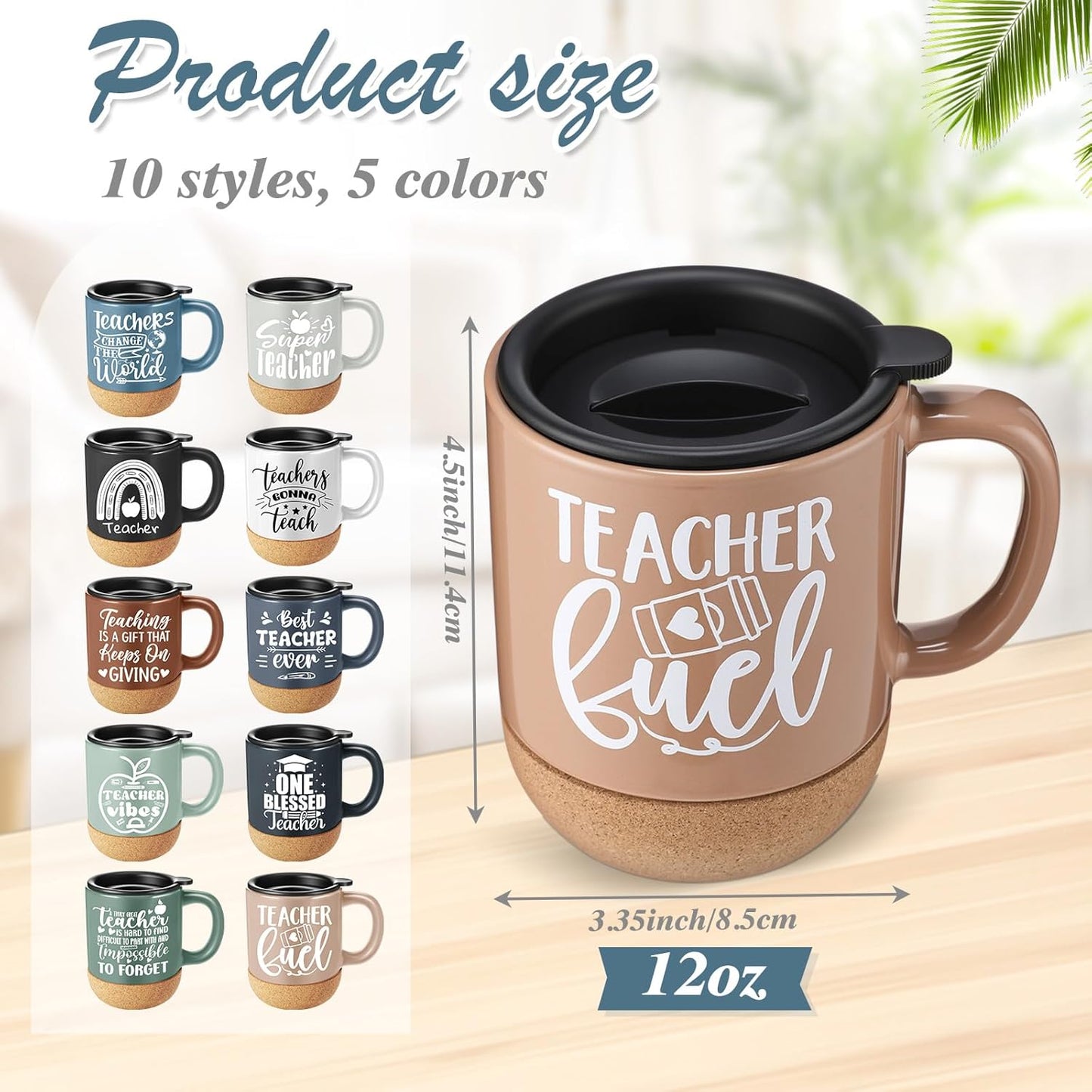 Tazas de café de cerámica Didaey 12 oz con tapa y base de corcho