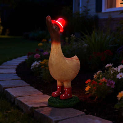 Estatuilla pato jardín con luz decoración exterior
