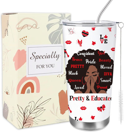Vaso rojo con patrón de niña negra taza de café personalizada de acero inoxidable
