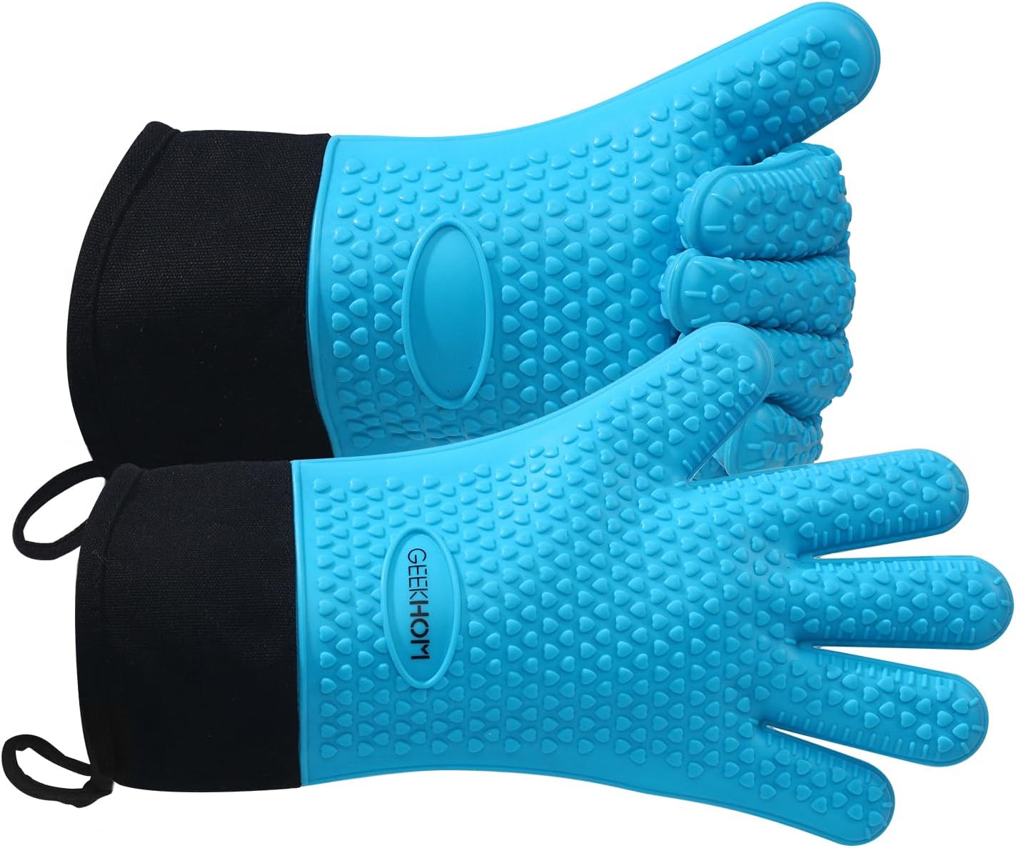 Guantes silicona cocina parrilla soporte largo antideslizante azul