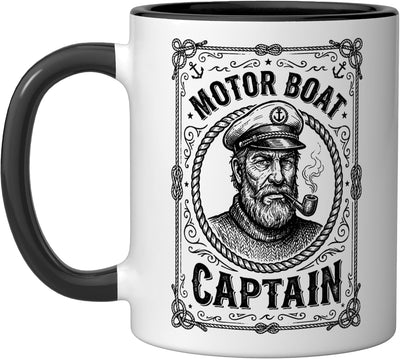 Taza cerámica para disfraz de capitán de barco motorizado negra/blanca