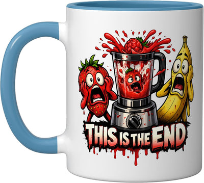 Taza Cerámica Humorística Frutas Panic Cartoon Azul/Blanco