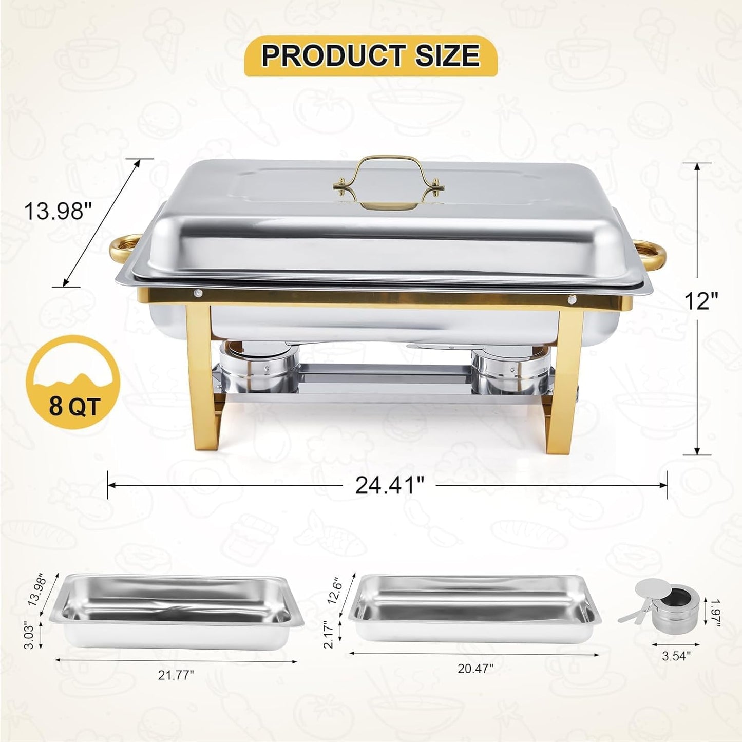 Set 4 Pzas Bufé Acero Inox Plegable Plateado Dorado