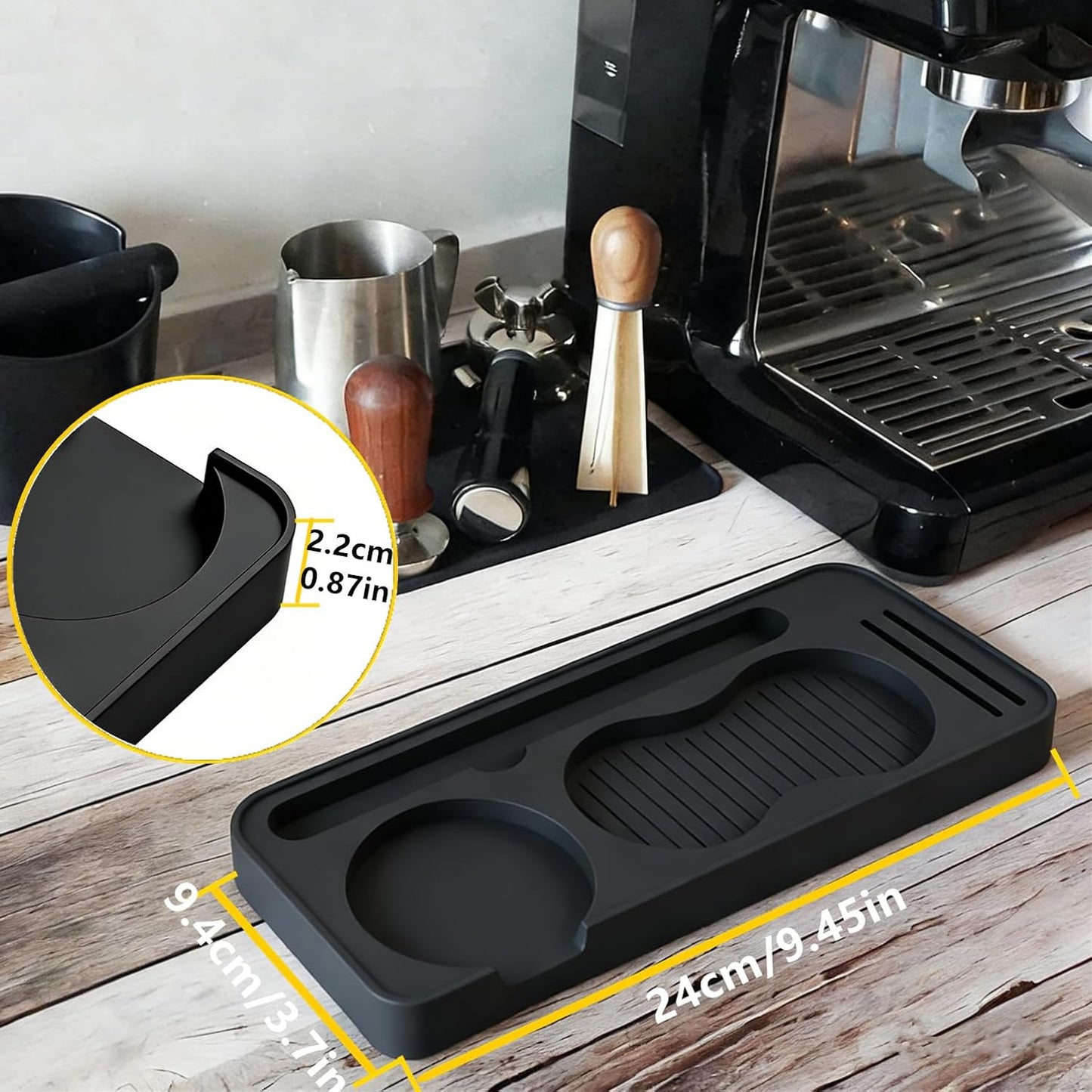 Tapete café expreso antideslizante 9.5x3.7pulg negro