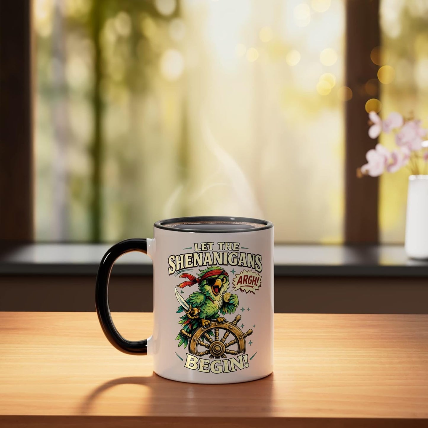 Taza cerámica de loro divertida en negro y blanco