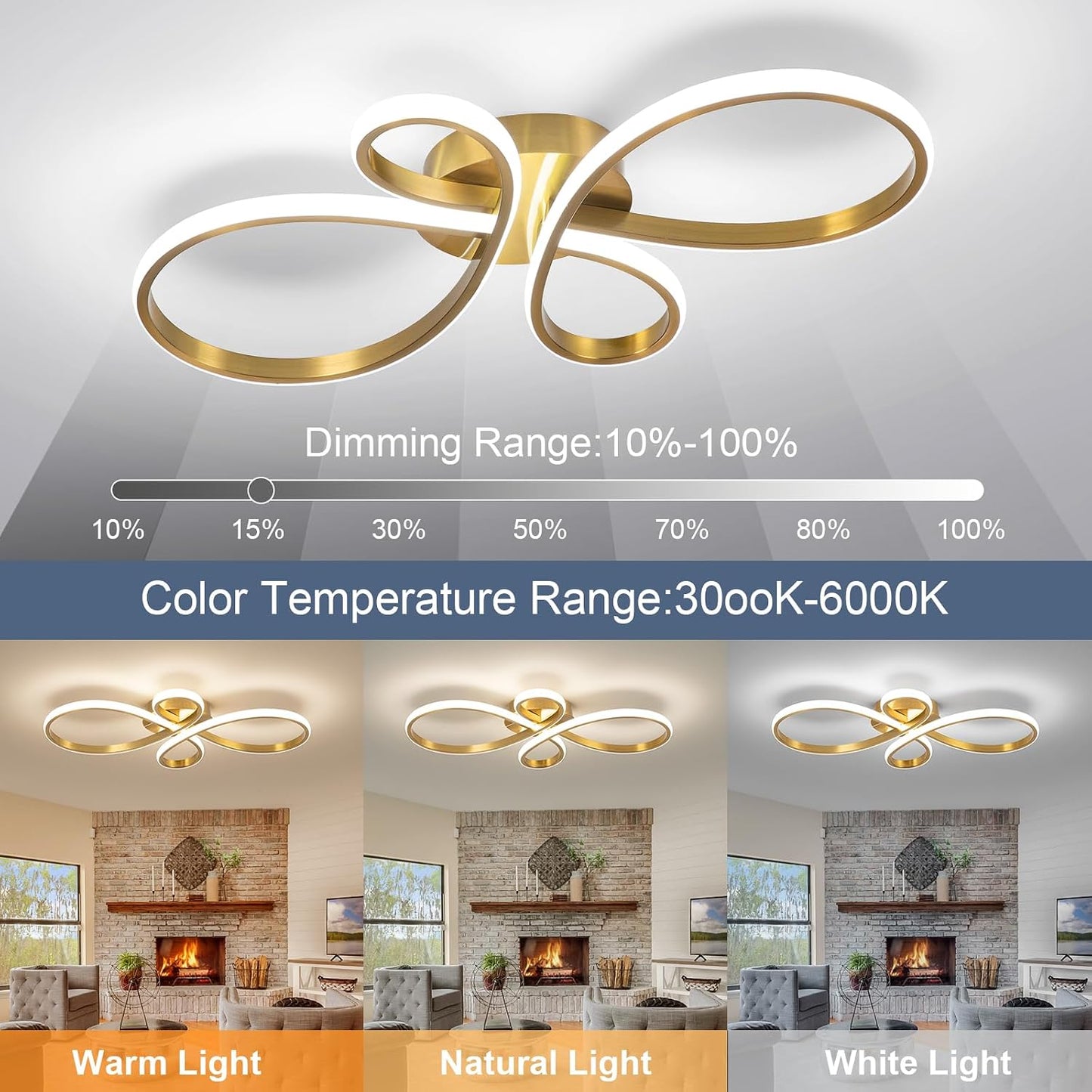 Lámpara techo LED luz dorada cocina dormitorio 23.62pulg